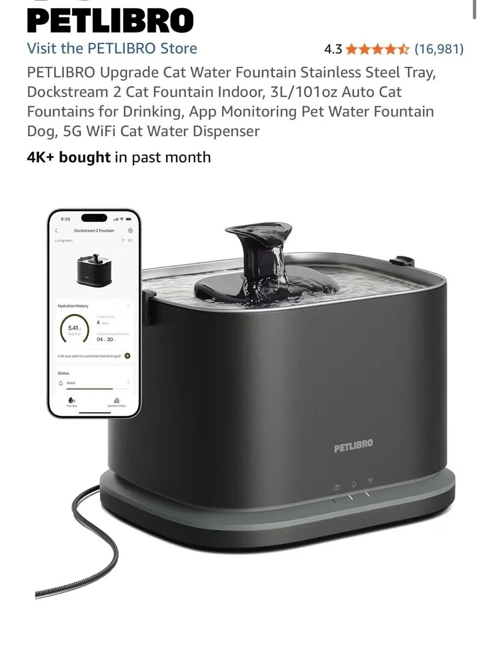 PETLIBRO Dockstream 2 Cat Fountain Indoor 3L/101oz